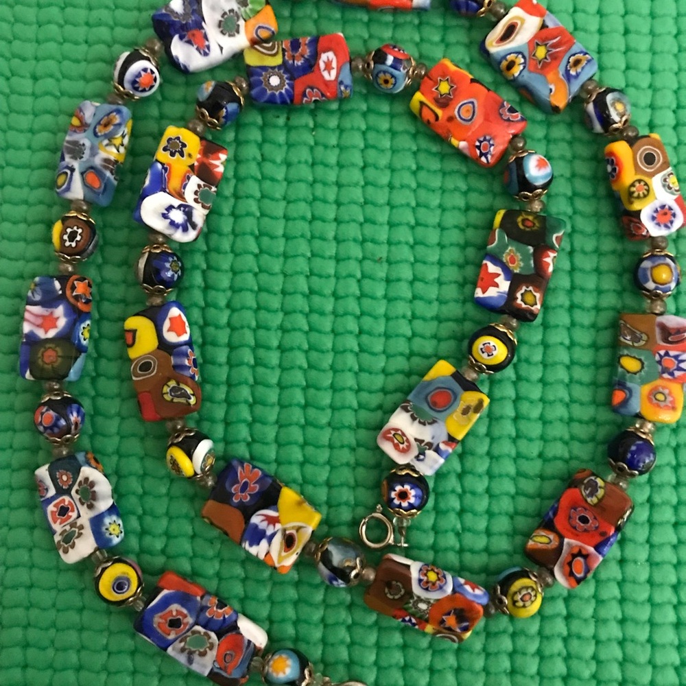24” Vintage Murano Millefiori Art Glass  Necklace